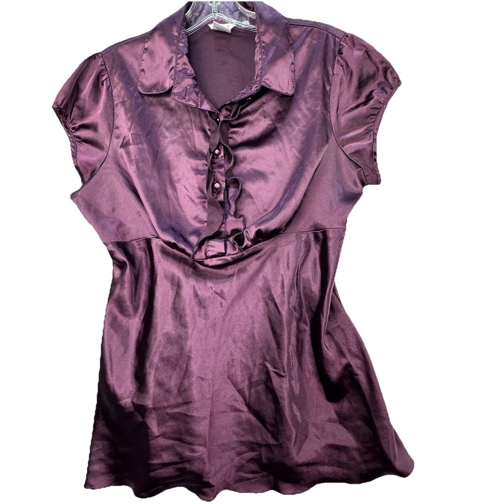 90s Y2k Women's Dark Purple Babydoll Top Size M / L Satin Fairy Coquette